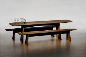 Régis AUBRY, Table et bancs en cèdre vernis, 2006