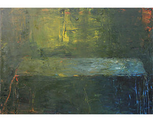 Longue table, 2009. huile sur bois, 144 cm x 162 cm.