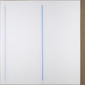 Laurent Selmès, « 2 lignes bleues "blue valentine" », 2018. Gesso et crayon bleu sur toile de lin montée sur châssis, 120 x 120 cm. ©Bertrand Hugues