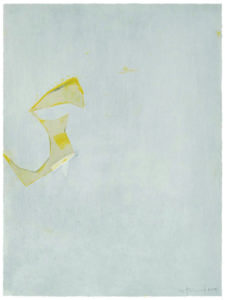 Forme jaune XI, 2019. Aquatinte et collage, 39 x 29cm.
