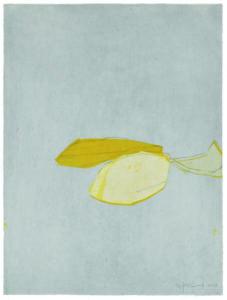 Forme jaune II, 2019. Aquatinte et collage, 39 x 29cm.