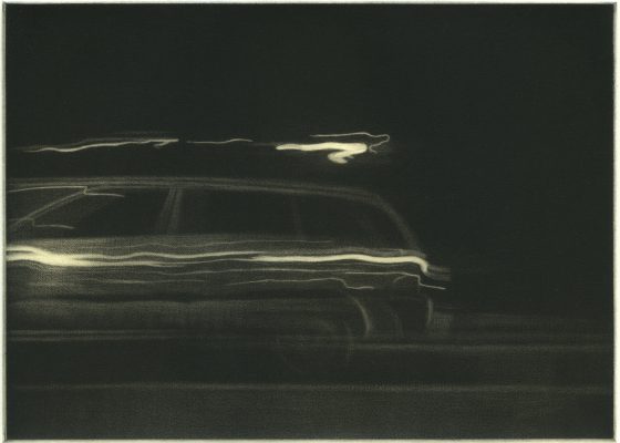 "Autoroute VII", 2007. Manière noire sur chine collé, 15 x 21 cm.