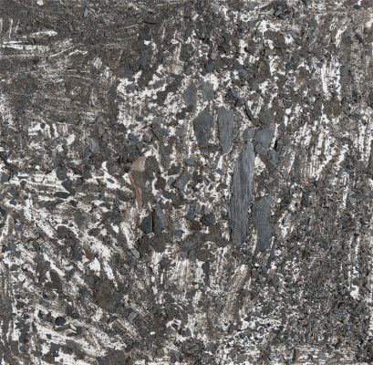 Ardoise brisées et poussières d'ardoise (filon de travassac corrèze), 2021. Herbier, 22,5 x 22,5 cm.