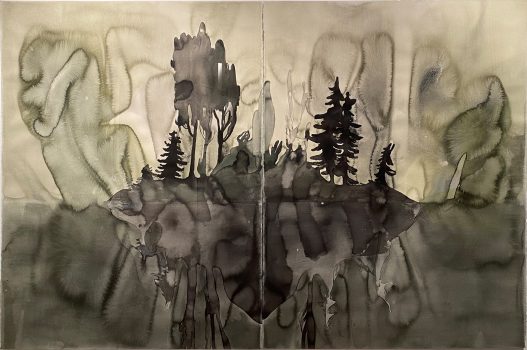 Françoise Pétrovitch. "Île", 2016. Lavis d'encre sur papier, 160 x 240 cm.