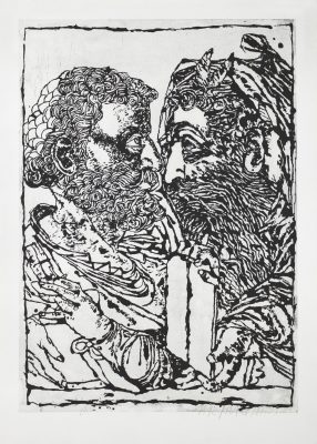 "Sans titre (Moise et Saint Pierre)", 1992. Aquatinte au sucre sur cuivre sur vélin de Rives, 99,5 x 69,7 cm.