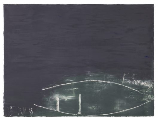 Jean Pierre Schneider,  « Échouage, le 18 XII 2018 » , 2018. Acrylique et pigments, 97 x 130 cm.