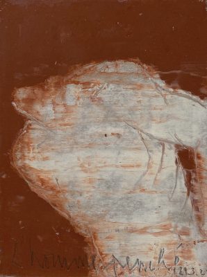 "L’homme penché du 29.3.21", 2021. Acrylique, poudre de marbre et pigments, 19 x 14,5 cm.