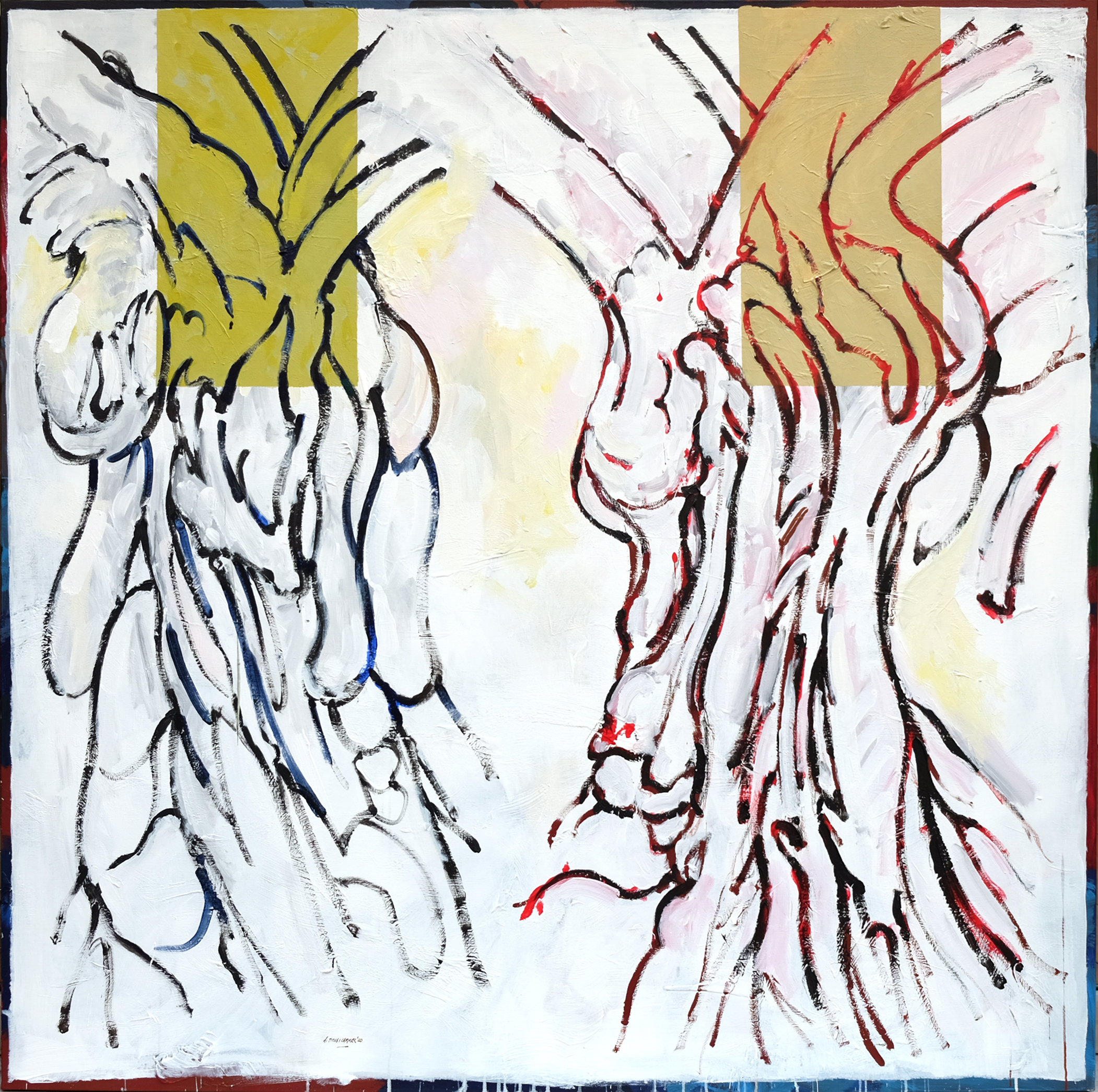 "Plan de coupe – Peinture II". Acrylique sur toile, 175 x 175 cm, 2020.